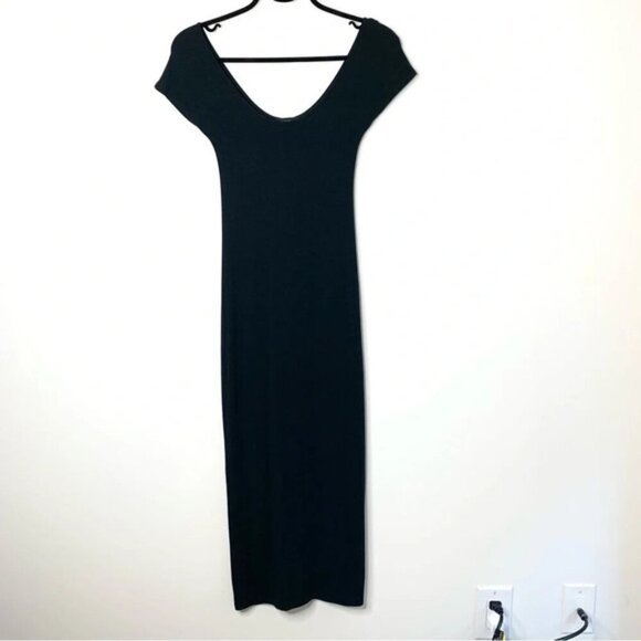 Aritzia Babaton Midi Dress Black Stretch Modal scoop neck Short Sleeve Size XXS - Picture 10 of 14